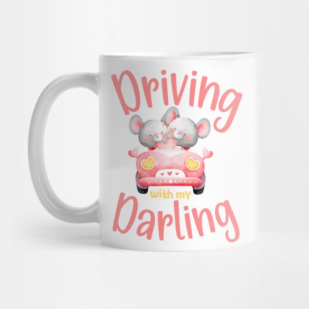 Driving with My Darling - Cute Mouse Valentines Couples Pink by Enriched by Art